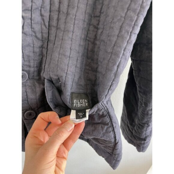 Eileen Fisher Womens Medium Gray Textured Long Sleeve Cardigan Button Quilted - Picture 4 of 6